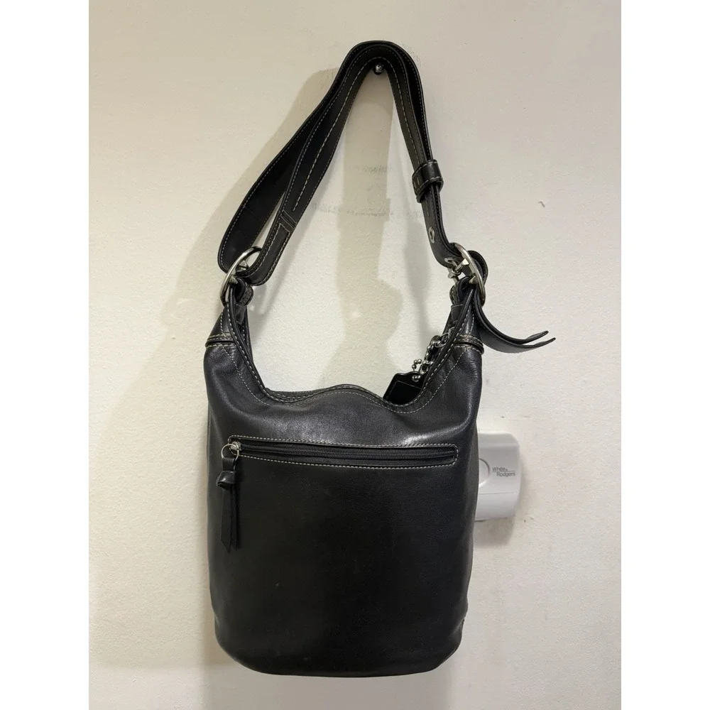 Coach F13353 Vintage Bleecker Black Leather Medium Bucket Bag Crossbody